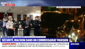 Emmanuel Macron en visite dans un commissariat parisien