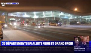 Neige dans les Yvelines: au péage de Saint-Arnoult, une zone de stockage pour les camions a été aménagée