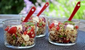 Salade de quinoa et boulgour aux baies de goji, feta, oignon rouge et citron