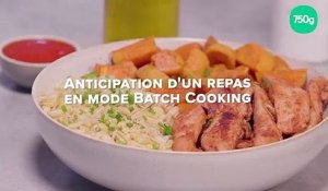 Patates douces rôties, poulet mariné, blé aux herbes fraîches