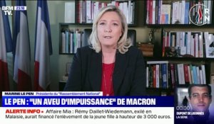 Pour Marine Le Pen, les propos d'Emmanuel Macron sur la sécurité sont "un aveu d'impuissance"