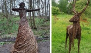 Cette artiste crée des sculptures grandeur nature avec des tiges de saule cultivées en Angleterre