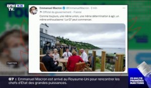 Royaume-Uni: pour Emmanuel Macron, le sommet du G7 s'ouvre avec un déjeuner 100% européen au bord de l'eau