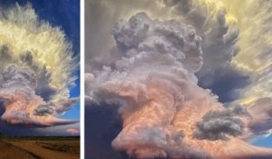 Elle photographie un nuage d'orage baigné par les rayons du coucher du soleil