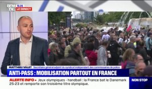 Matthieu Valet (SICP) évoque "plus de 16.000 participants pour les 4 manifestations" toujours en cours à Paris contre le pass sanitaire
