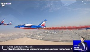 La patrouille de France a survolé le désert de Dubaï, à l'occasion de l'exposition universelle