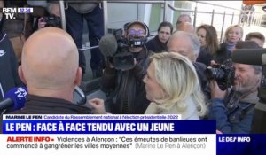 "Il faut arrêter de raconter des histoires": Face à face tendu entre un jeune et Marine Le Pen, en déplacement à Alençon
