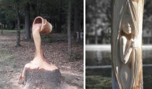 À l'aide de sa tronçonneuse, cet artiste transforme les troncs d'arbres en de magnifiques oeuvres d'art