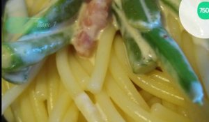 Spaghettis carbonara au vert