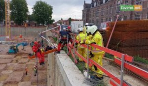 Exercice d'évacuation sur le chantier du CHwapi à Tournai