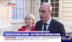 "Il n'est pas question de quelque coalition que ce soit": Olivier Marleix (LR) s'exprime à l'issue de sa rencontre avec Élisabeth Borne