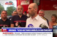 Incendie en Gironde: "L'autoroute A63 est fermée, elle est purgée pour que les pompiers soient en capacité de venir dessus", affirme la préfecture