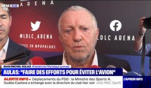 Déplacements du PSG: le président de l'Olympique Lyonnais Jean-Michel Aulas veut "faire des efforts pour éviter l'avion"