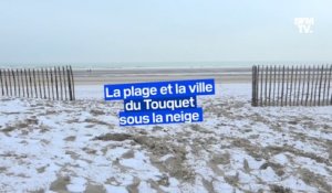 La plage et la ville du Touquet recouvertes d'une pellicule de neige
