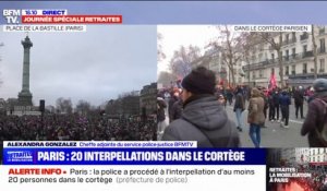 Manifestation contre la réforme des retraites: la police a procédé à l'interpellation d'au moins 20 personnes dans le cortège parisien