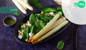 Salade d'Asperges des Sables des Landes IGP rôties aux pois chiches, pousses d'épinards et feta