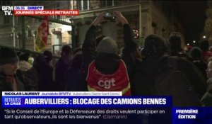 Mobilisation contre la réforme des retraites: blocage en cours d'un dépôt de camions bennes à Aubervilliers