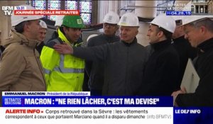 "Ne rien lâcher, c'est ma devise", dit Emmanuel Macron lors de sa visite sur le chantier de Notre-Dame