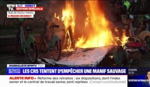Réforme des retraites: des vélos incendiés sur la place de l'Hôtel de Ville de Paris