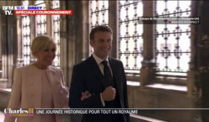 Emmanuel et Brigitte Macron arrivent à l'abbaye de Westminster pour le couronnement de Charles III