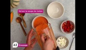 Soupe givrée de melon, tomates cerises et feta
