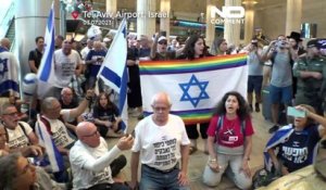 Manifestation contre la réforme judiciaire à l'aéroport de Tel-Aviv