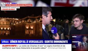 "C'est un moment historique, j'espère pouvoir apercevoir le cortège": Des curieux attendent la sortie des invités du dîner donné en l'honneur de Charles III au château de Versailles