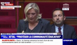 "Pourquoi ne pas expulser tous les étrangers islamistes, qu'ils soient en situation légale ou illégale?": Marine Le Pen interpelle Élisabeth Borne à l'Assemblée