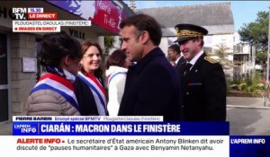 Tempête Ciarán: Emmanuel Macron vient d'arriver à Plougastel-Daoulas dans le Finistère