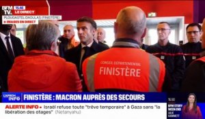 Tempête Ciarán: "Cet événement a été bien géré", déclare Emmanuel Macron aux secours dans le Finistère