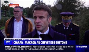 Emmanuel Macron sur la tempête Ciarán: "Je veux d'abord avoir une pensée pour les familles des deux compatriotes qui sont décédés"