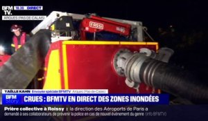Crues dans le Pas-de-Calais: les pompiers installent une motopompe à Arques, village touché par les inondations