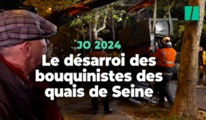 JO de Paris : le désarroi des bouquinistes face aux grues qui les délogent des quais de Seine