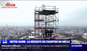 Emmanuel Macron salue les équipes du chantier de Notre-Dame de Paris