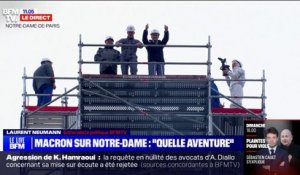 Les images d'Emmanuel Macron tout en haut de la flèche de Notre-Dame