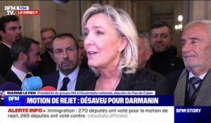 Marine Le Pen (RN) sur la motion de rejet du projet de loi immigration: "Je déposerai dès demain une proposition de loi dont je ne doute pas qu'elle sera transpartisane"