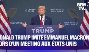 Donald Trump imite Emmanuel Macron lors d'un meeting dans l'Iowa, aux États-Unis