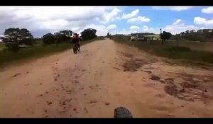 Cette vache veut chopper un cycliste... raté