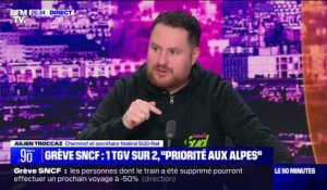 Grève à la SNCF: "La situation de blocage est une vraie stratégie du pourrissement de la direction de l'entreprise", estime Julien Troccaz (secrétaire fédéral SUD-Rail)