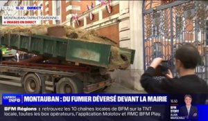 Revendications des agriculteurs: du fumier déversé devant la mairie de Montauban (Tarn-et-Garonne)