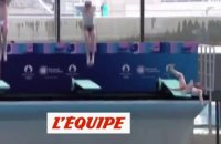 Alexis Jandard chute lors de l'inauguration du Centre aquatique olympique - JO 2024 - Plongeon