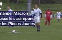 Emmanuel Macron dispute un match caritatif et marque pour les Pièces Jaunes