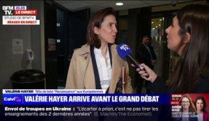 Valérie Hayer arrive dans les locaux de BFMTV pour débattre avec Jordan Bardella