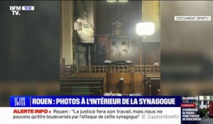Les dégâts à l'intérieur de la synagogue de Rouen, partiellement brûlée