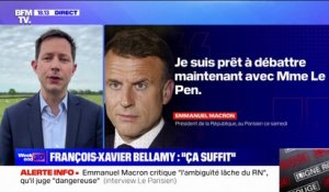 François-Xavier Bellamy (LR): "Emmanuel Macron se sert du Rassemblement national, qui est son meilleur atout"
