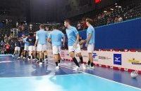 Les joueurs de Montpellier à l'échauffement avant le Trophée des champions - Hand - Trophée des champions