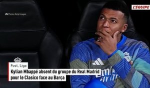 Kylian Mbappé absent du groupe du Real Madrid pour le Clasico face au Barça - Foot - Liga