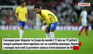 Neymar absent de l'entraînement du Brésil après une gêne à un mollet, sa Coupe du monde déjà menacée ? - Foot - Coupe du monde - Brésil