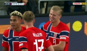 Le doublé d'Erling Haaland avec la Norvège contre le Danemark en vidéo - Foot - Ligue des nations