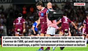 À peine de retour, Matthieu Jalibert à nouveau blessé à l'entraînement avec l'UBB - Rugby - UBB